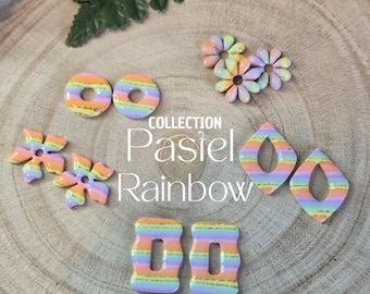 Pendientes intercambiables arcoíris pastel: diseños Donut, Flora, Diamante, Sirena y Mini Rosy. Colección limitada. Se venden sin aros.
