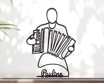 Personalized Accordion Player Figure - Minimalist Line Art Sculpture
