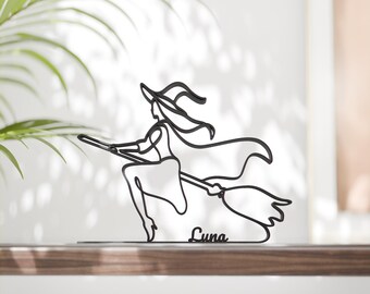 Figura personalizada de bruja de Halloween - Escultura minimalista de arte lineal