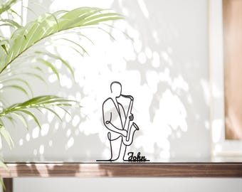 Figura personalizada de saxofonista 02 - Escultura minimalista de arte lineal