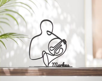 Personalized French Horn Player Figure - Minimalist Line Art