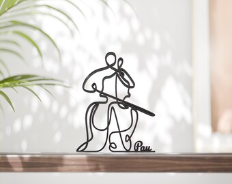 Personalized Cellist Figure - Minimalist Line Art Sculpture
