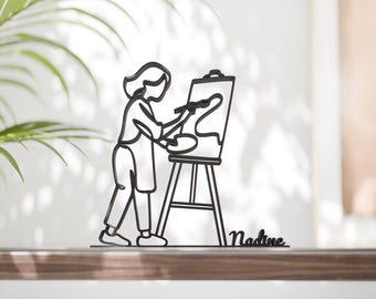 Personalized Young Female Painter Figure - Minimalist Line Art Sculpture