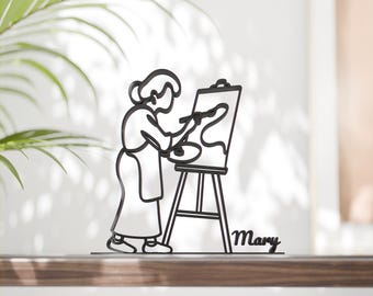 Personalized Female Painter Figure - Minimalist Line Art Sculpture