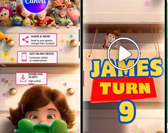 Toy Story Birthday Video Invitation, Editable Canva Template, Animated Kids Birthday Invite, Digital Party Invitation, MP4 Video