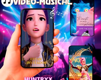 Spanische/K-Pop-Krieger -Huntrix-Spanische Geburtstagseinladung -bearbeitbar Kpop Demon Hunters Spanisch RUMI-