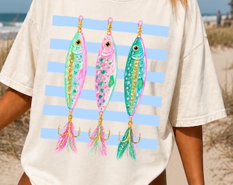 Retro Fishing PNG, Pastel Colors (Digital Download)