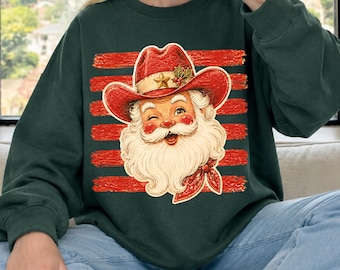 Cowboy Christmas Santa PNG, Retro Western Illustration | Digital Download | 300 DPI, Transparent