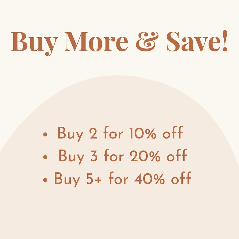 text that says "Buy More & Save!" and provides discounts for buying multiple items. It offers a 10% discount on buying 2 items, a 20% discount on buying 3 items, and a 40% discount on buying 5 or more items.