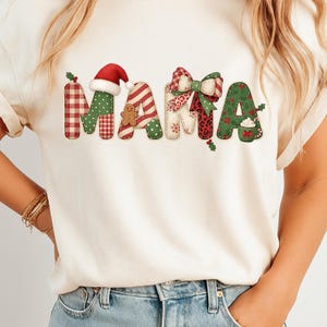 Christmas Mama PNG, Patchwork Holiday Letters, Rustic Mom Clipart (Digital Download)