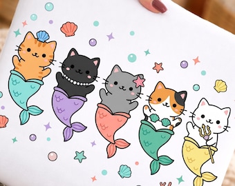 Mermaid Cat PNG, Funny Summer Beach Vacation Design (Digital Download)