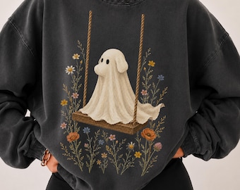 Ghost Dog Swing PNG, Spooky Wildflower Puppy Illustration (Digital Download)