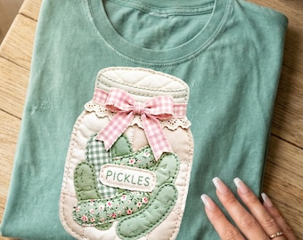 Patchwork Pickle Jar PNG, Grannycore Bow Pickle Clipart (Digital Download)