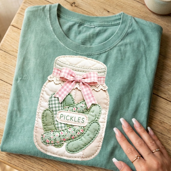 Patchwork Pickle Jar PNG, Grannycore Bow Pickle Clipart (Digital Download)
