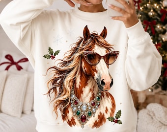 Boujee Mama Christmas Horse PNG, Jeweled Sunglasses, Statement Necklace (Digital Download)