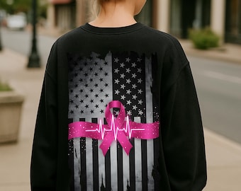Pink Ribbon Cancer Awareness Flag - Distressed Grunge Design