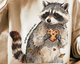 Raccoon Valentine PNG, Feral Love, Watercolor Clipart (Digital Download)