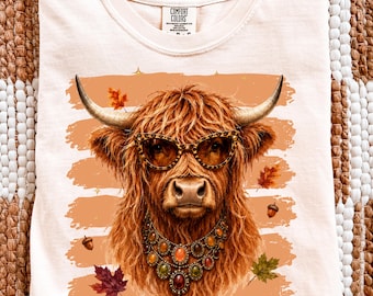 Boujee Highland Cow PNG, Fall Cow Sublimation, Western Autumn Animal (Digital Download)