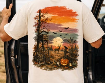 Halloween Hunting PNG, Rustic Deer Stand, Buck, Pumpkin Clipart (Digital Download)