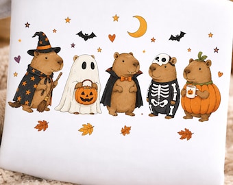 Halloween Capybara PNG, Spooky Ghost, Skeleton, Pumpkin Designs (Digital Download)