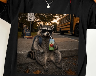 Back to School Raccoon PNG, Funny Shirt, First Day Bus (Digital Download)