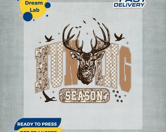 Transfert DTF Saison de chasse, thermocollant camouflage