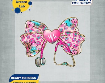 Nurse Coquette Bow DTF Transfer, Stethoscope Iron On, Ready to Press