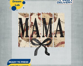 Vintage Baseball Mama DTF Transfer, Coquette Baseball Bow Iron On, Sports Mom Heat Press, Game Day Dtf