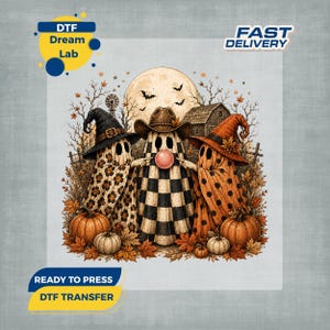 Tis The Season Ghost Trio DTF Transfer, Farmhouse Halloween Iron-On, Pumpkin Ready to Press