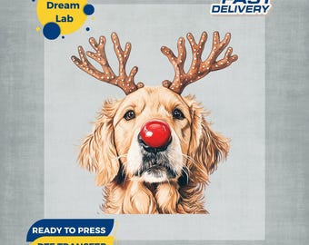 Golden Retriever Christmas DTF Transfer, Holiday Pet Heat Press