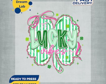 Lucky Vibes Shamrock DTF-overdracht, St. Patrick's Day opstrijkbaar