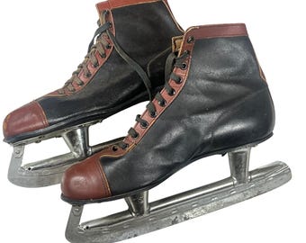 Vintage Beaver Ice Skates Women's Black Leather Figure Skates Retro Hockey - 11