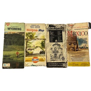 Vintage Road Map Lot Conoco Wyoming Gulf Carolinas Humble Mexico Los Angeles AAA