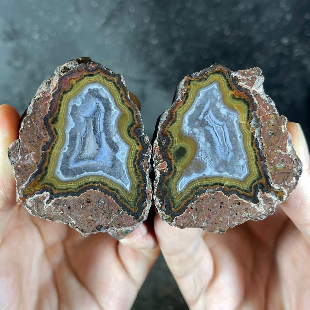 Natural Earth Tone Agate Geode Pair – Unique Split Agate Stone, Raw ...