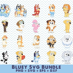 Bluey SVG-paket, Bluey PNG-paket, bluey födelsedag png, bluey png-filer, bluey svg, Bluey PNG Clipart, barntecknad svg-paket, png, eps, dxf