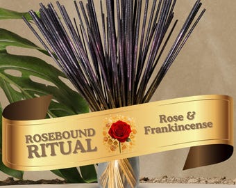 Incienso de doble aroma a rosa e incienso (28 cm) / Ritual Rosebound bañado a mano, 25-100 unidades + muestra