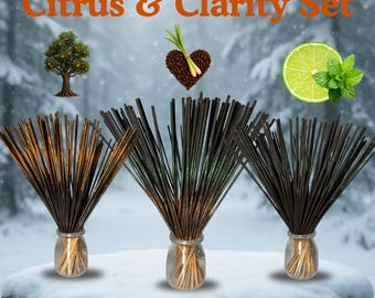 Paquete de muestra "Cítricos y Claridad": Incienso Delta Blend fresco, concentrado y estimulante (3 aromas, 30 varillas en total). Varillas de incienso de 28 cm bañadas a mano.