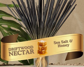 Incienso de doble aroma de sal marina y miel dorada (28 cm) / Néctar de madera flotante sumergido a mano, 25-100 unidades + muestra