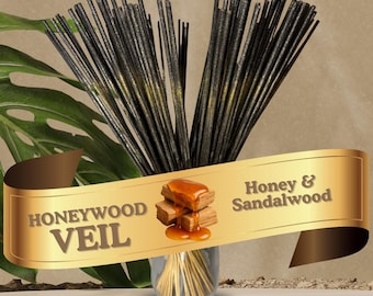 Incienso de miel dorada y sándalo con aroma dual (28 cm) / Velo de miel bañado a mano, 25-100 unidades + muestra