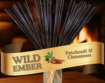 Incienso de pachulí y canela con aroma dual (28 cm) / Brasa silvestre sumergida a mano, 25-100 unidades + muestra