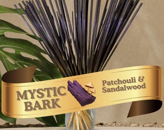 Incienso de pachulí y sándalo con aroma dual (28 cm) / Mystic Bark (corteza mística), 25-100 unidades + muestra