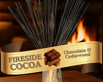 Incienso de chocolate y cedro con aroma dual (28 cm) / Cacao Fireside bañado a mano, 25-100 unidades + muestra