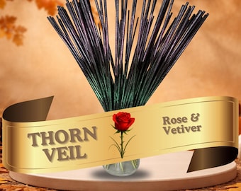 Rose & Vetiver Dual Scent Incense Sticks (11”) | Hand-Dipped Thorn Veil, 25–100 Count + Sample