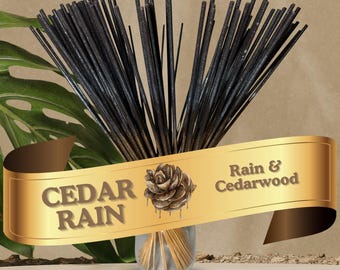 Incienso de doble aroma Fresh Rain y Cedarwood (28 cm) / Lluvia de cedro bañada a mano, 25-100 unidades + muestra