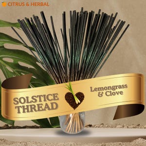 Lemongrass & Clove Dual Scent Incense Sticks (11”) | Hand-Dipped Solstice Thread, 25–100 Count + Sample