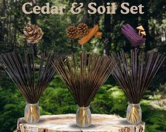 Paquete de muestra de cedro y tierra — Incienso de mezcla amaderada Delta (3 aromas, 30 varillas en total) Varillas de incienso de 28 cm bañadas a mano