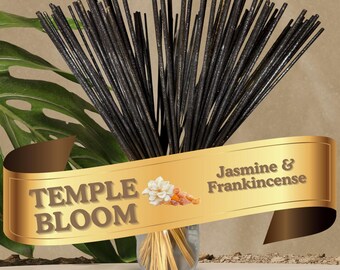 Incienso de jazmín e incienso (28 cm) con aroma dual / Temple Bloom, sumergido a mano, 25-100 unidades + muestra