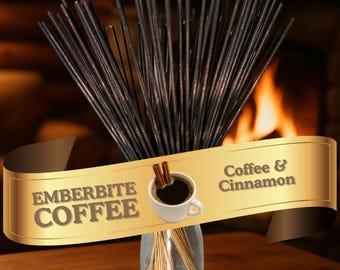 Incienso de canela y café con aroma dual (28 cm) / Café Emberbite sumergido a mano, 25-100 unidades + muestra