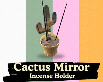 Porta incienso de cactus con espejo hecho a mano – Decoración del desierto