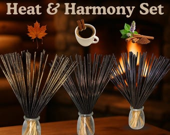 Paquete de muestra Heat & Harmony: Incienso Delta Blend cálido y relajante (3 aromas, 30 varillas en total). Varillas de incienso de 28 cm bañadas a mano.